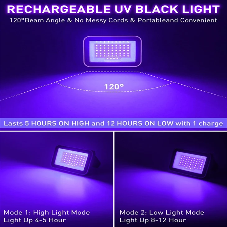 Rechargeable UV Blacklight - 400nm Portable LED Flood Light